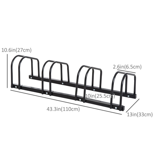 4-Bike Bicycle Floor Parking Rack Cycling Storage Stand Garage Organizer for Indoor and Outdoor Use Black
