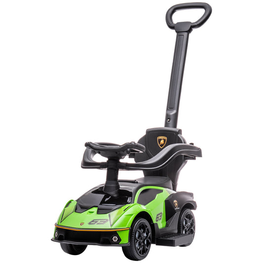 3 in 1 Ride on Push Car for Toddlers, Licensed Kids Sliding Car with Safety Protection Footrest Horn, Green