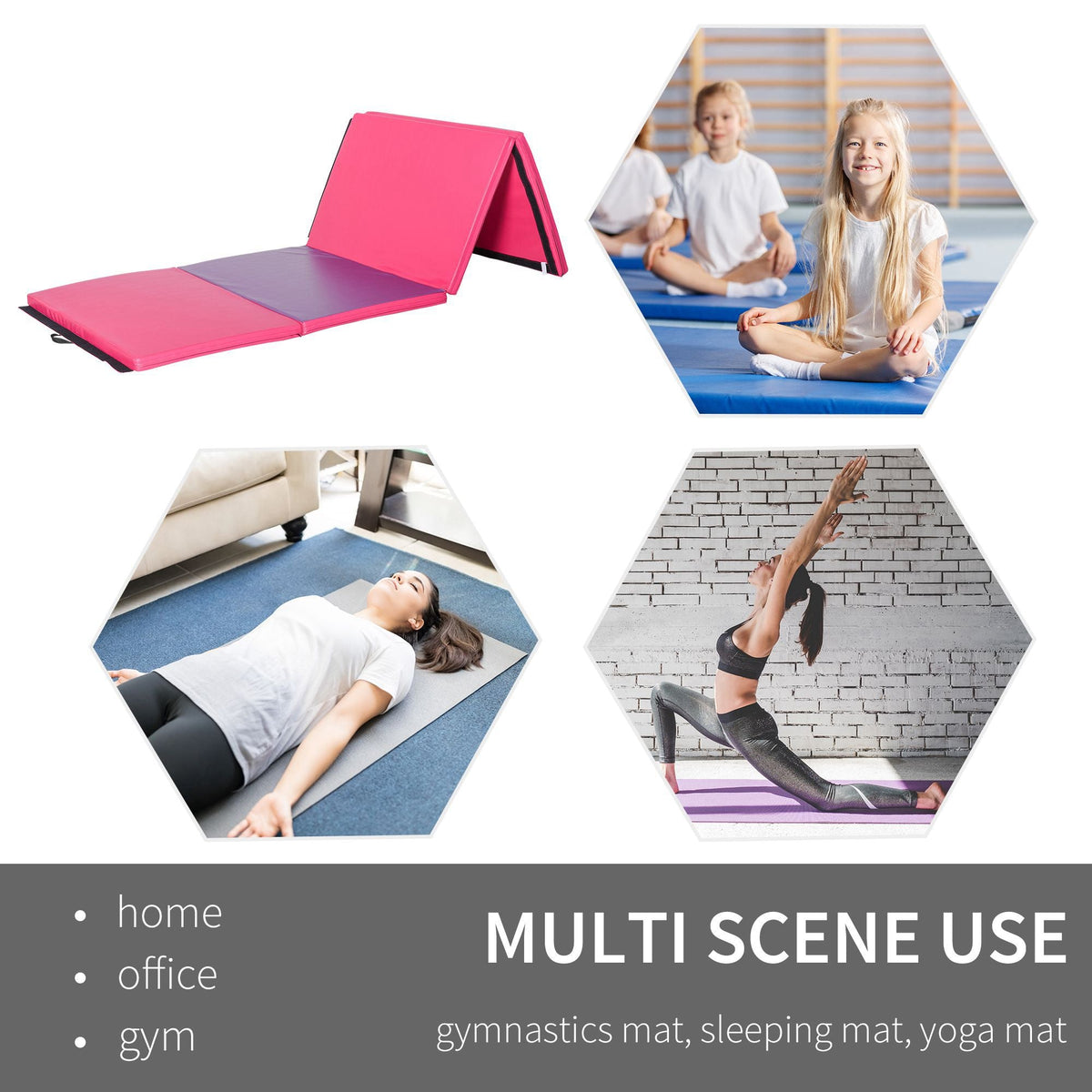 4'x10'x2" Folding Gymnastics Tumbling Mat, Exercise Mat with Carrying Handles for Yoga, MMA, Martial Arts, Dark Blue