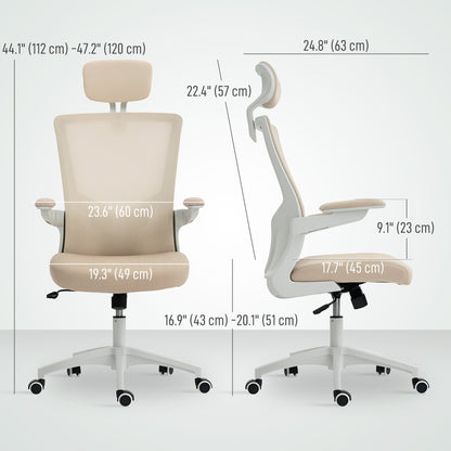 Andre Ergonomic Office Chair with 2D Lumbar Support and adjustable Headrest-Beige/White