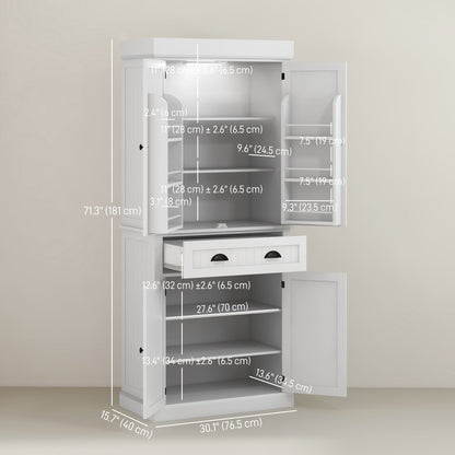71" Kitchen Pantry Cabinet with LED Lights, 6 Spice Racks, a Drawer and 4 Adjustable Shelves, Black