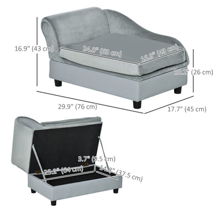 Pet Sofa Dog Couch Chaise Lounge Pet Bed with Storage Function Small Sized Dog Various Cat Sponge Cushioned Bed Lounge, Light Grey