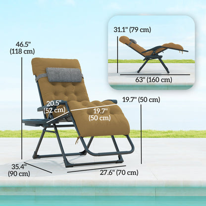 Padded Folding Recliner Chair, Patio Lounger with Cupholder, Adjustable Backrest, Removable Cushion, Black