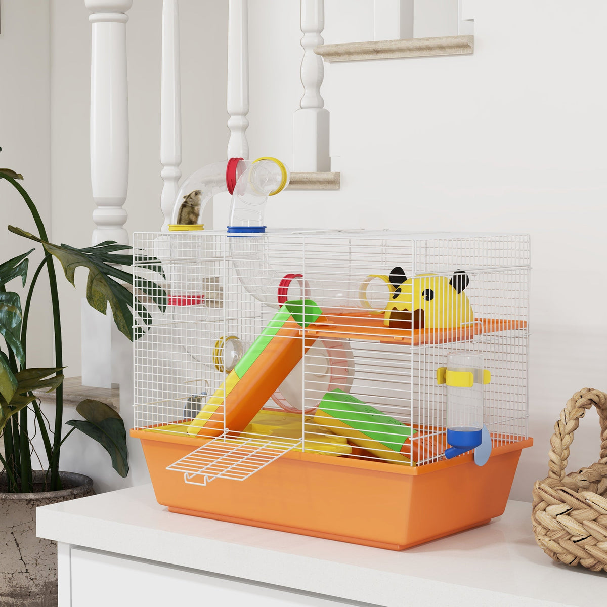 3 Tiers Hamster Cage for Gerbil, Dwarf Hamster with Tunnels, Water Bottle, Exercise Wheel, 18" x 11" x 15" - Light Blue