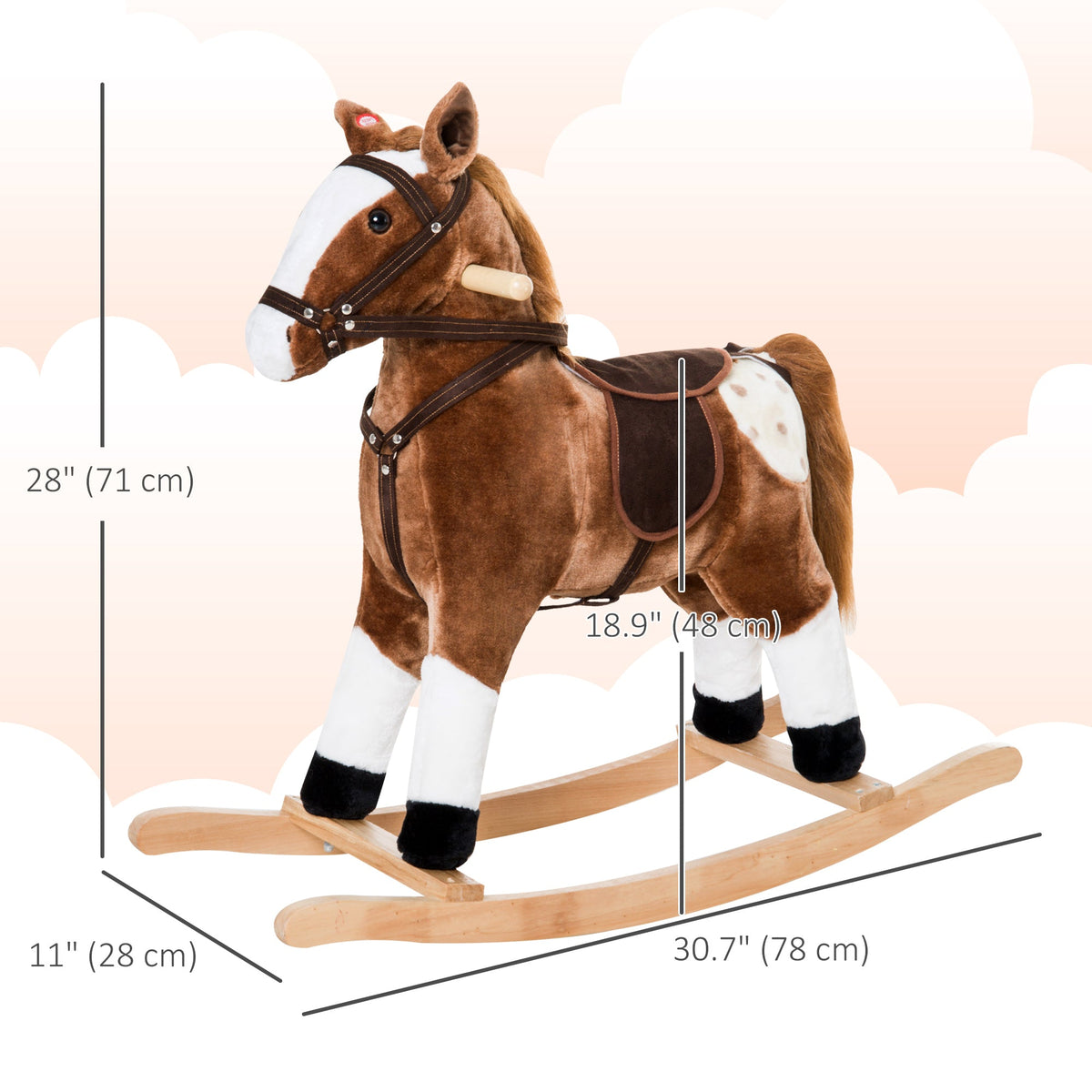 Rocking Horse Plush Pony Children Kid Ride on Toy w/ Realistic Sound (Light Pink)