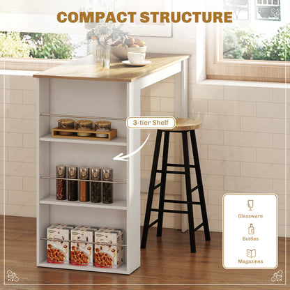 Bar Table Counter Height Dining Table with 3 Storage Shelves for Kitchen, Dining Room, Living Room, Natural