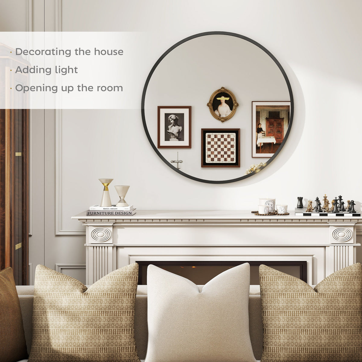36" Round Mirror, Bathroom Wall Mirror with Metal Frame, Decorative Vanity Mirror for Living Room, Bedroom, Black