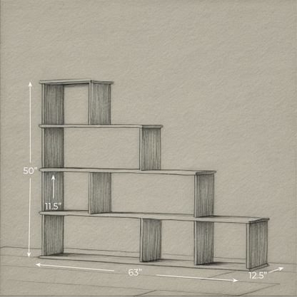 Step bookshelf in red oak