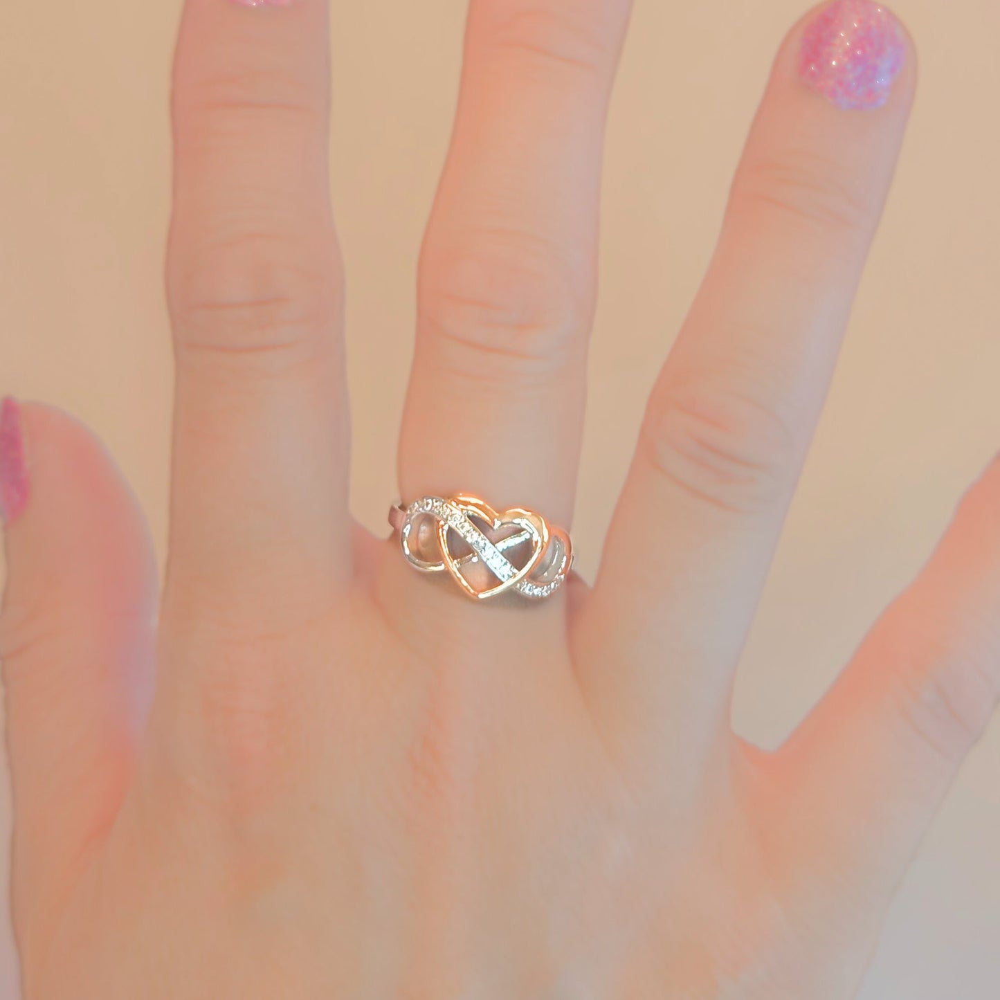 Sterling Silver Rose Gold Infinity Heart Ring