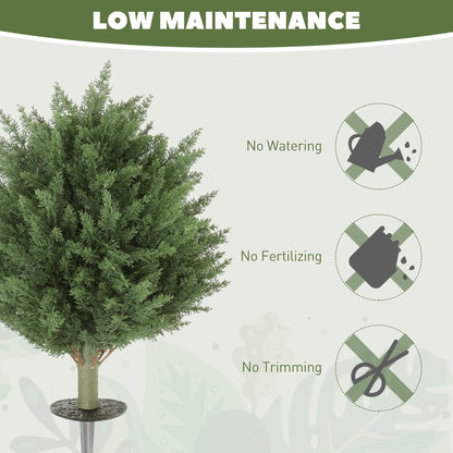 24" Artificial Cypress Trees with Ground Stake, Set of 2 Artificial Plants for Indoor & Outdoor, UV Resistant, Green