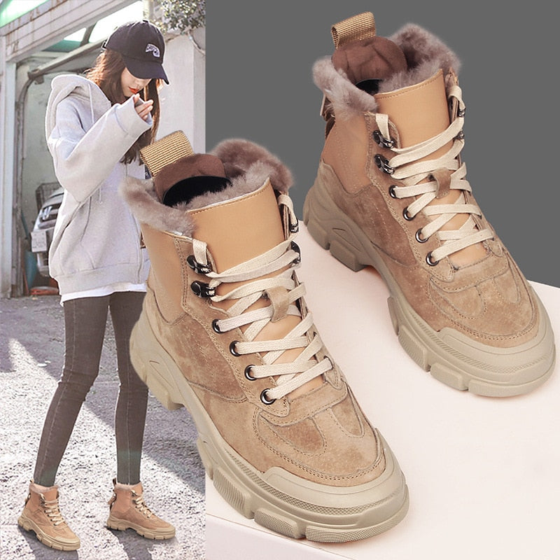 Genuine Leather Faux Fur Boots