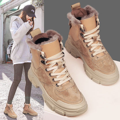 Genuine Leather Faux Fur Boots