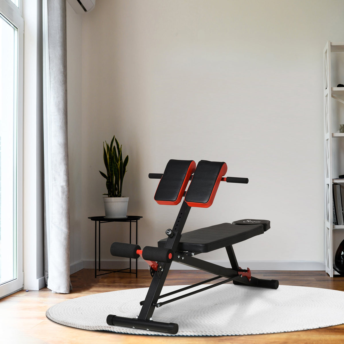 Adjustable Weight Bench Roman Chair Exercise Training Multi-Functional Hyper Extension Bench Dumbbell Bench Ab Sit up Decline Flat Black and Red