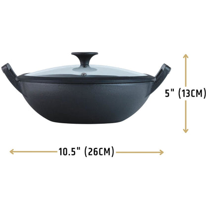 MAHARAJA T211K01 Cast Iron Karahi 26cm with Glass lid