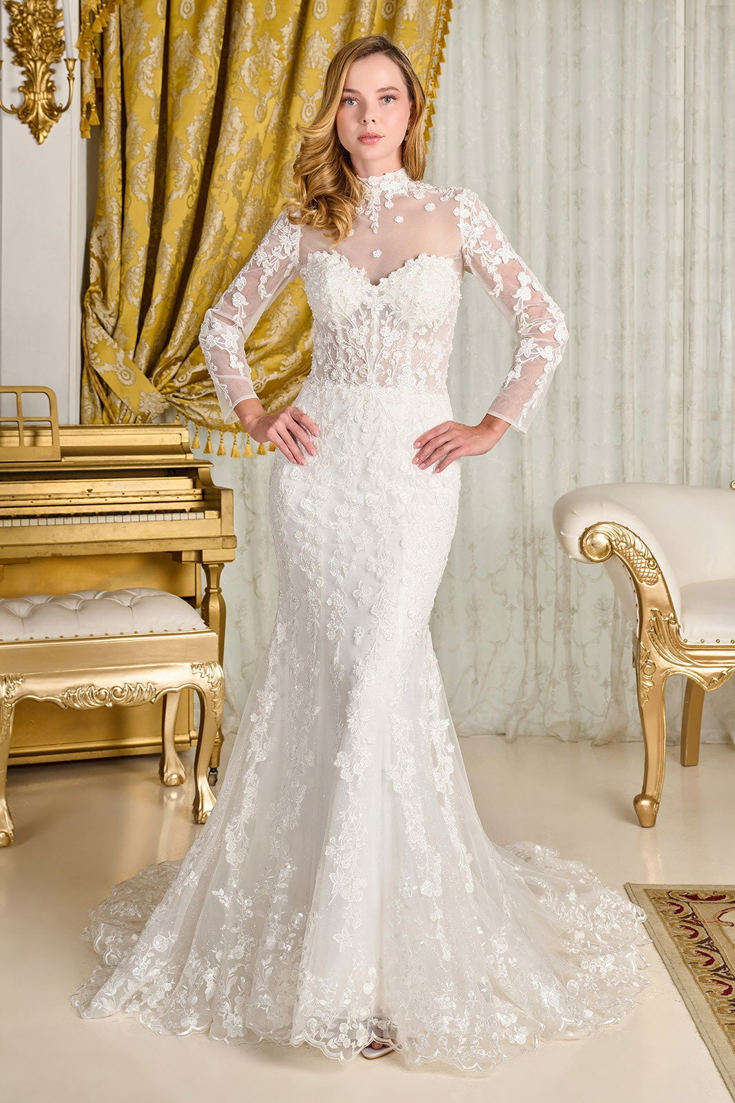 WEDDING DRESS WITH A LONG SLEEVE TOP