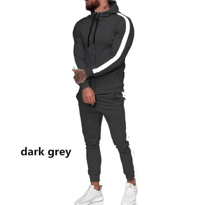 Men's Hooded Zip-Up Athletic Tracksuit Set