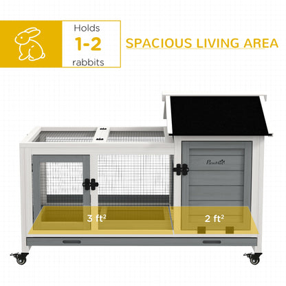 Rabbit Cage with Wheels, Ramp, Run, Tray for Indoor Outdoor, Suitable for Rabbit, Guinea Pig, Coffee