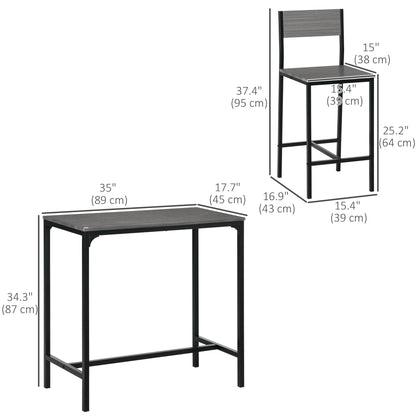 Industrial Bar Table Set Counter Height 3 Piece and 2 High Back Stools Set Dining Table Set Natural Wood