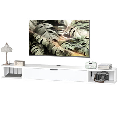 47" Floating TV Stand for TVs up to 50 Inch, Wall Mounted Media Console with Flip Drawer and 2 Open Shelves, Walnut