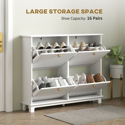 Modern Shoe Storage Cabinet, Narrow Shoe Cabinet with 4 Flip Drawers, Adjustable Shelves, 5 Legs for Entryway, Black