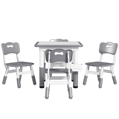 5 Pieces Toddler Table and Chair Set, Height Adjustable Activity Table and Chair Set for Nursery Classroom, Grey