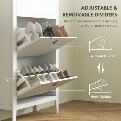 Narrow Shoe Cabinet with 2 Flip Drawers, Adjustable Shelves for Entryway, Holds 10-14 Pairs, White