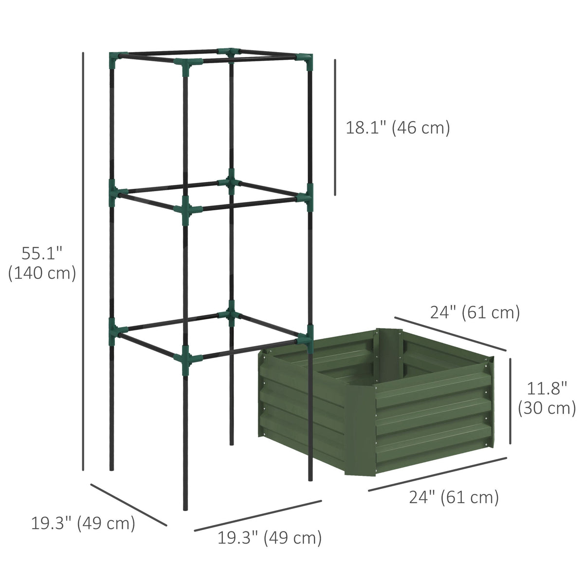 Galvanized Planter Box, Outdoor Raised Garden Bed with 3-Tier Trellis Tomato Cage for Climbing Vines, Vegetables, Brown