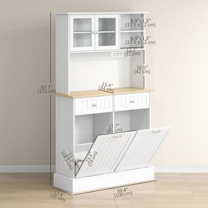 Kitchen Cabinet with Charging Station, 2 Tilt Out Cabinets, Microwave Stand, Freestanding Kitchen Pantry Cabinet, Black