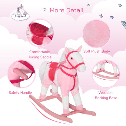 Rocking Horse Plush Pony Children Kid Ride on Toy w/ Realistic Sound (Light Pink)