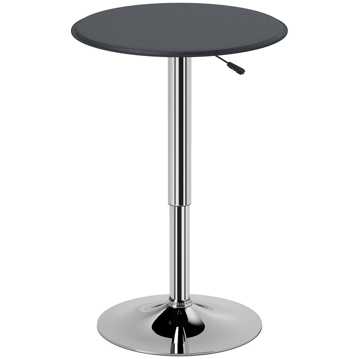 Modern Round Bar Table Adjustment Height Home Pub Bistro Desk Faux Leather Covered Wooden Top Chrome Base Black