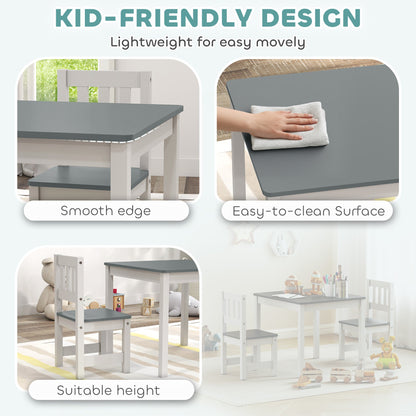 Kids Table and Chairs Set, Toddler Table and 2 Chair Set for Activity, Art, Craft, Reading, Learning, Grey