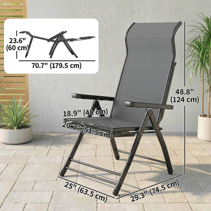 Folding Patio Chairs Set of 2, 5-Position Outdoor Lounge Chairs with High Back, Retractable Footrest, Black