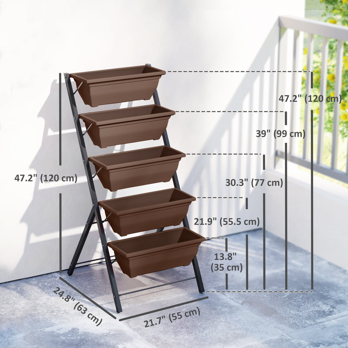 5-Tier Raised Garden Bed with 5 Planter Box, Outdoor Plant Stand Grow Containers with Leaking Holes, Black