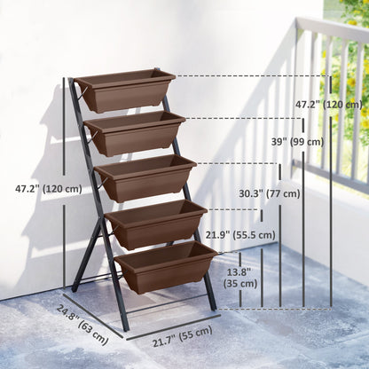 5-Tier Raised Garden Bed with 5 Planter Box, Outdoor Plant Stand Grow Containers with Leaking Holes, Black