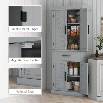 72" Kitchen Storage Cabinet, Farmhouse Kitchen Pantry Cabinet with 4 Barn Doors, Drawer, Adjustable Shelves, Black