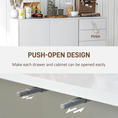 Kitchen Sideboard Storage Cabinet, Modern Coffee Bar with Push-Open Design and 2 Drawers for Living Room, White