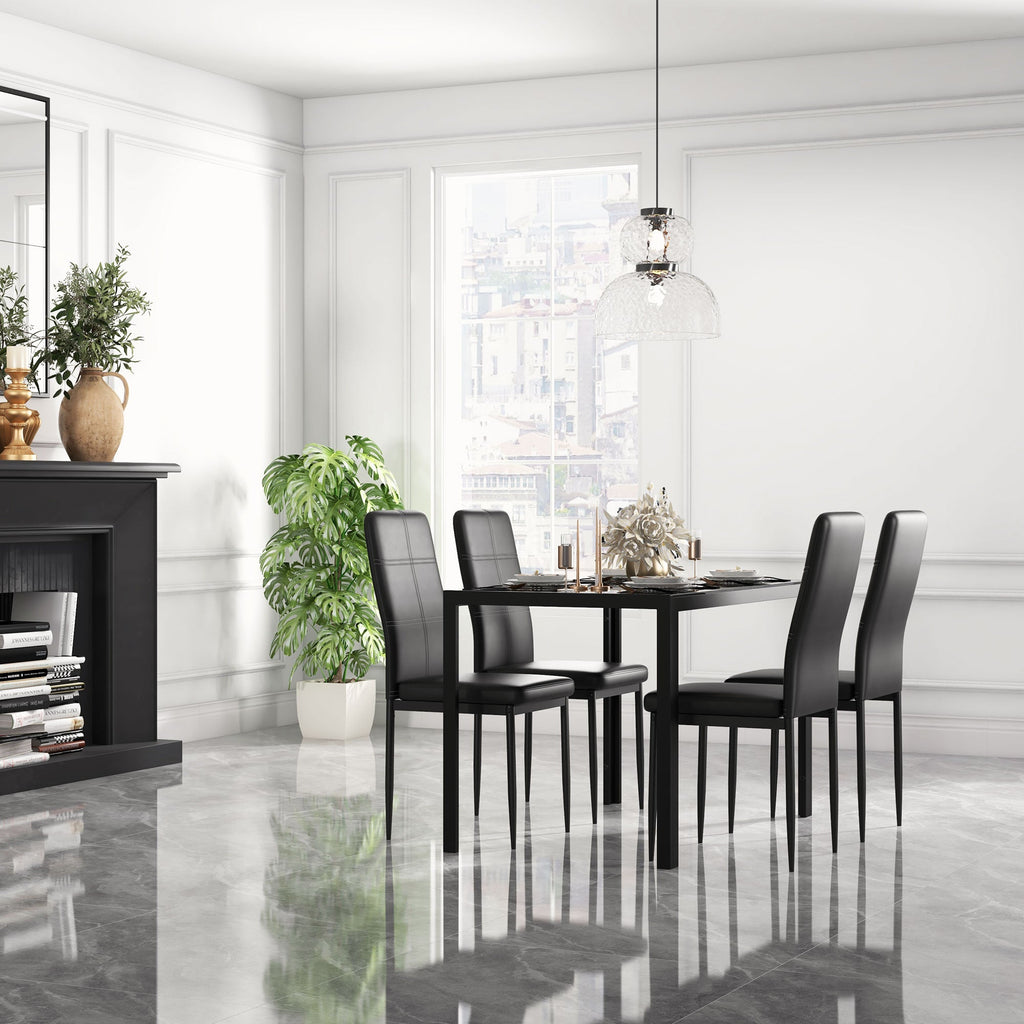 Zaya 5-Piece Rectangular Glass Dining Set for Small Spaces-Black