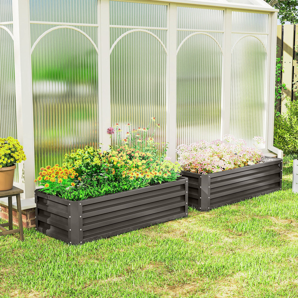 Galvanized Raised Garden Beds, Outdoor Planter Box, Set of 2, for Flowers, Herbs and Vegetables, Black