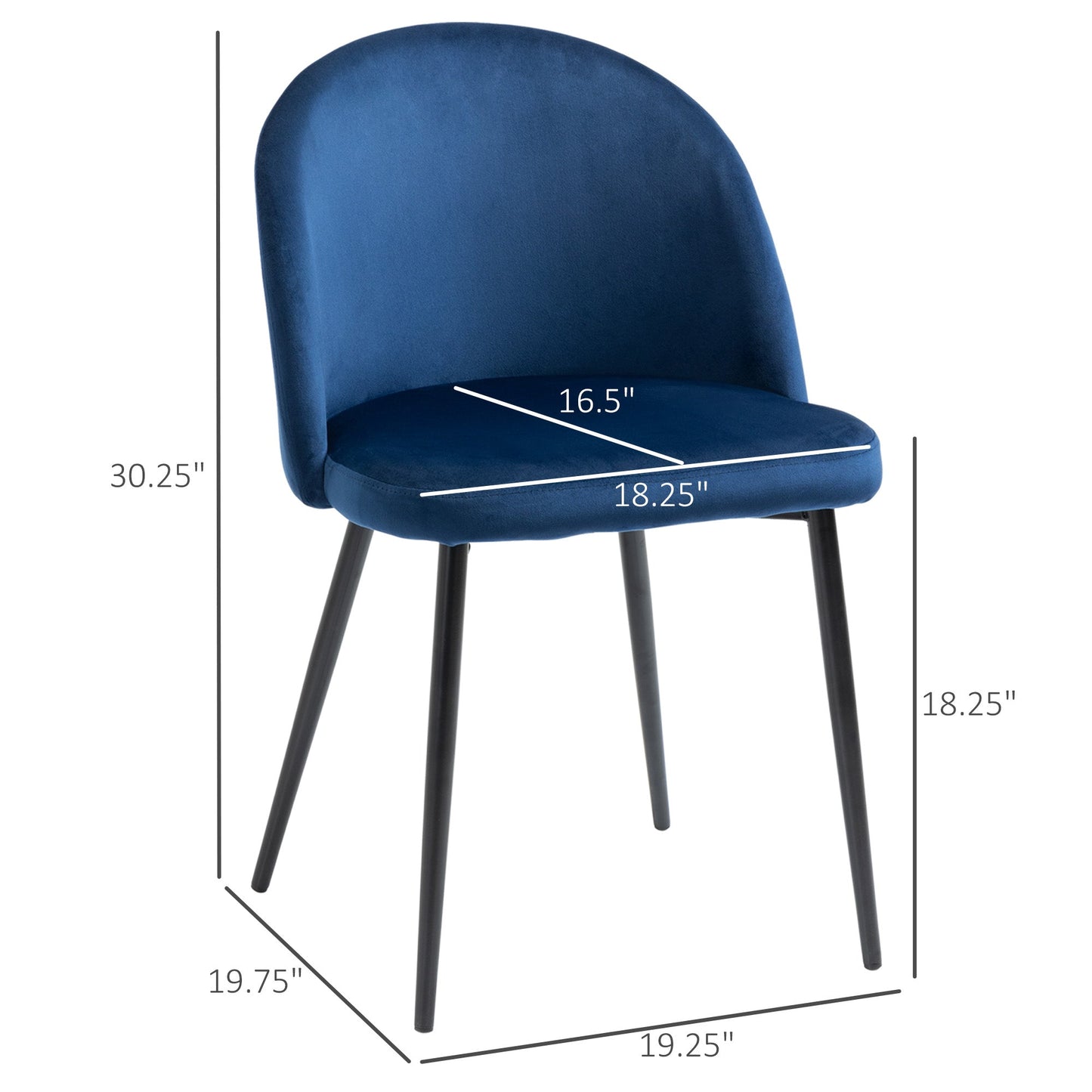Dylan Set of 2 Mid-Back Dining Chairs-Dark Blue