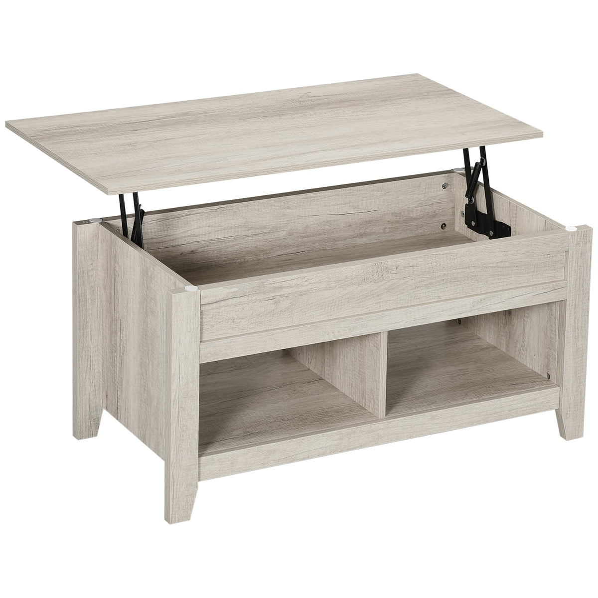 Lift Top Coffee Table with Hidden Storage Compartment and Open Shelves, Lift Tabletop Pop-Up Center Table for Living Room, Dark Walnut