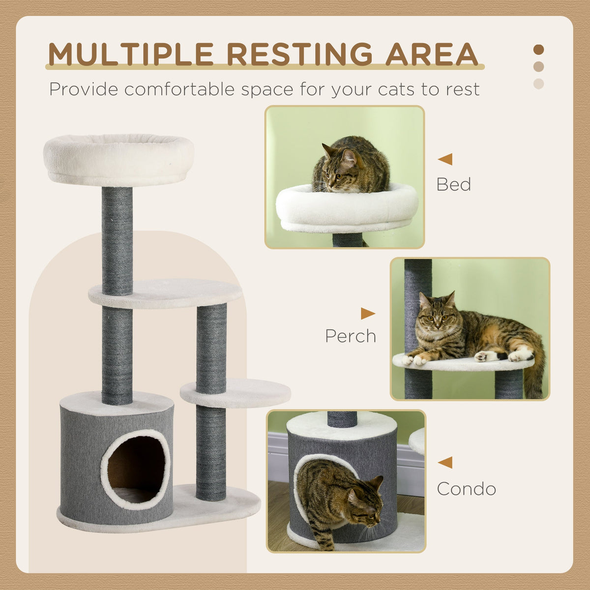 39" Cat Tree Tower, Multi-level Cat Activity Centre with Scratching Posts, Condo, Top Perch, Platforms, White