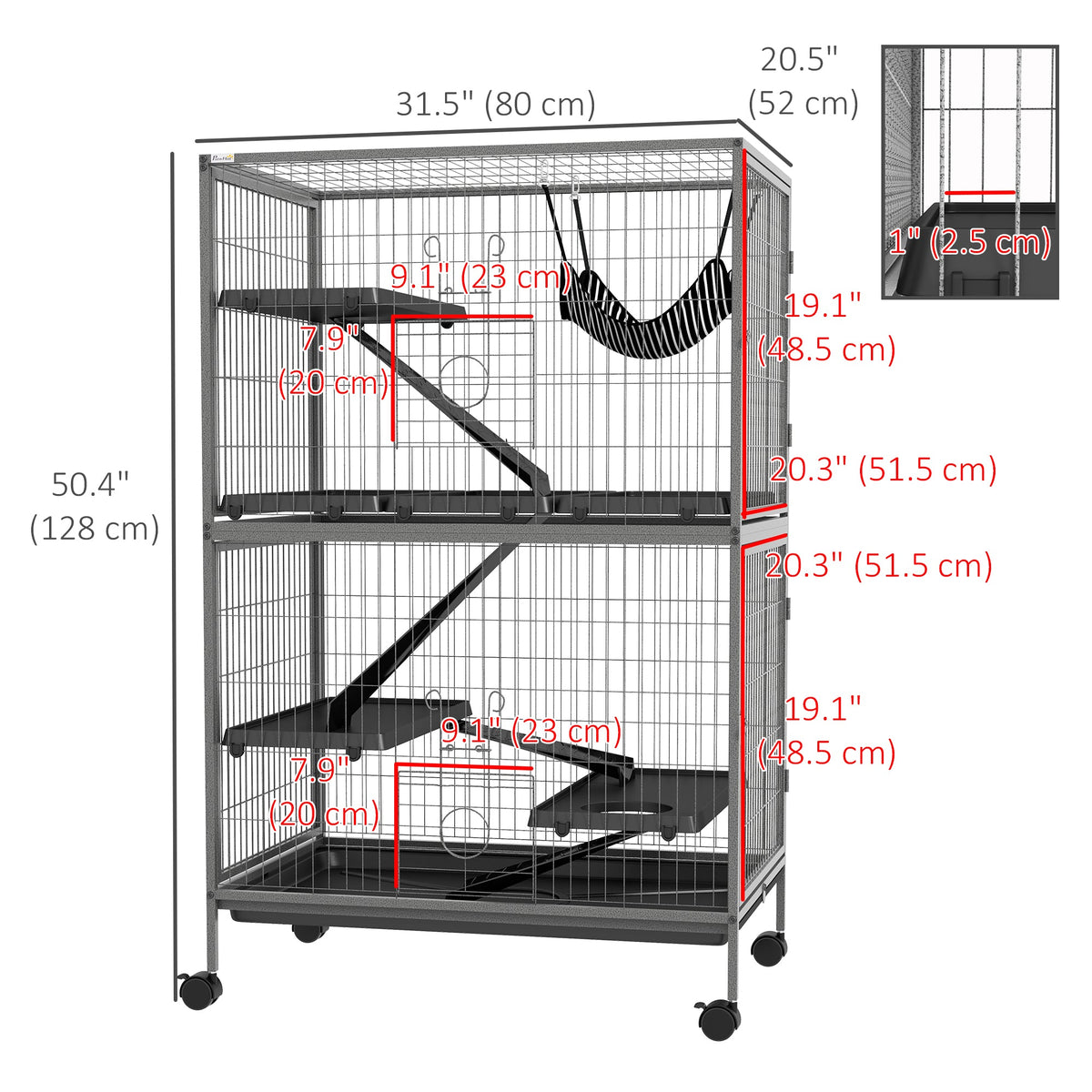 5-Tier Rolling Small Animal Cage, Deluxe Guinea Pig Cage, Ferret Cage for Mink Chinchilla Kitten Rabbit, Grey
