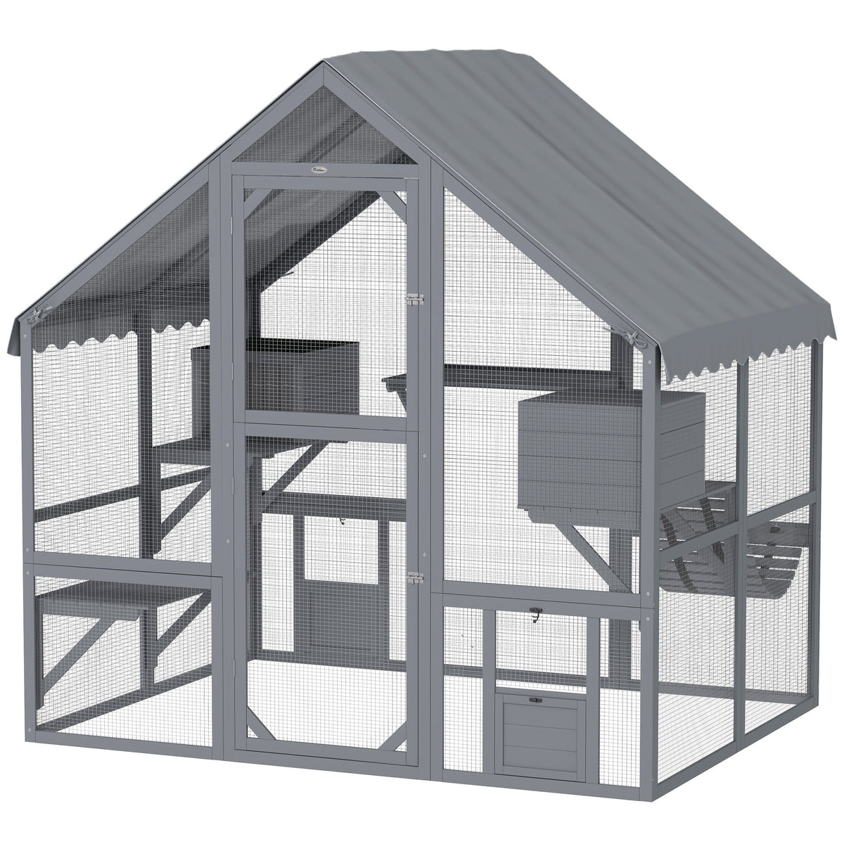 Large Catio Outdoor with Waterproof Cover, 2 Resting Boxes, 4 Platforms, Bridge, for 2-4 Kittens, Grey