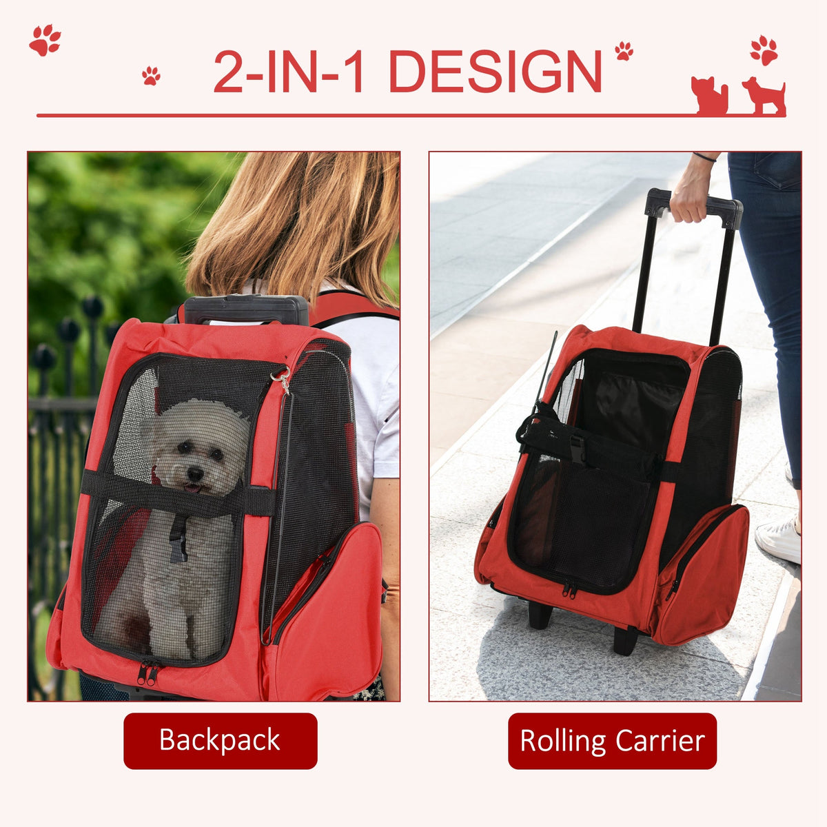 2-IN-1 Pet Luggage Box Backpack Carrier Cats Dogs w/ Handle, Rolling Wheel Grey