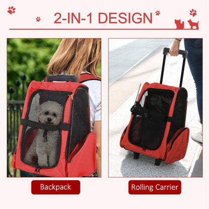 2-IN-1 Pet Luggage Box Backpack Carrier Cats Dogs w/ Handle, Rolling Wheel Grey