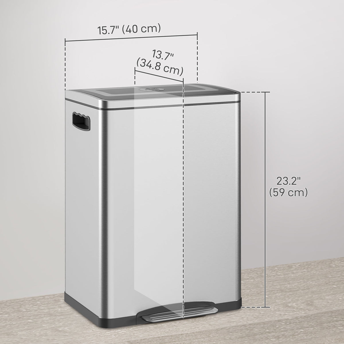 2x5.3 gal (2x20 L) Garbage Bin, Stainless Steel Garbage Can with Soft-Close Lid and Removable Inner Buckets, Black