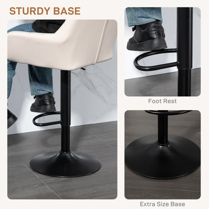 Swivel Barstools Set of 2 Adjustable Bar Stools with Footrest Armrests and PU Leather Back for Dining Room Cream White