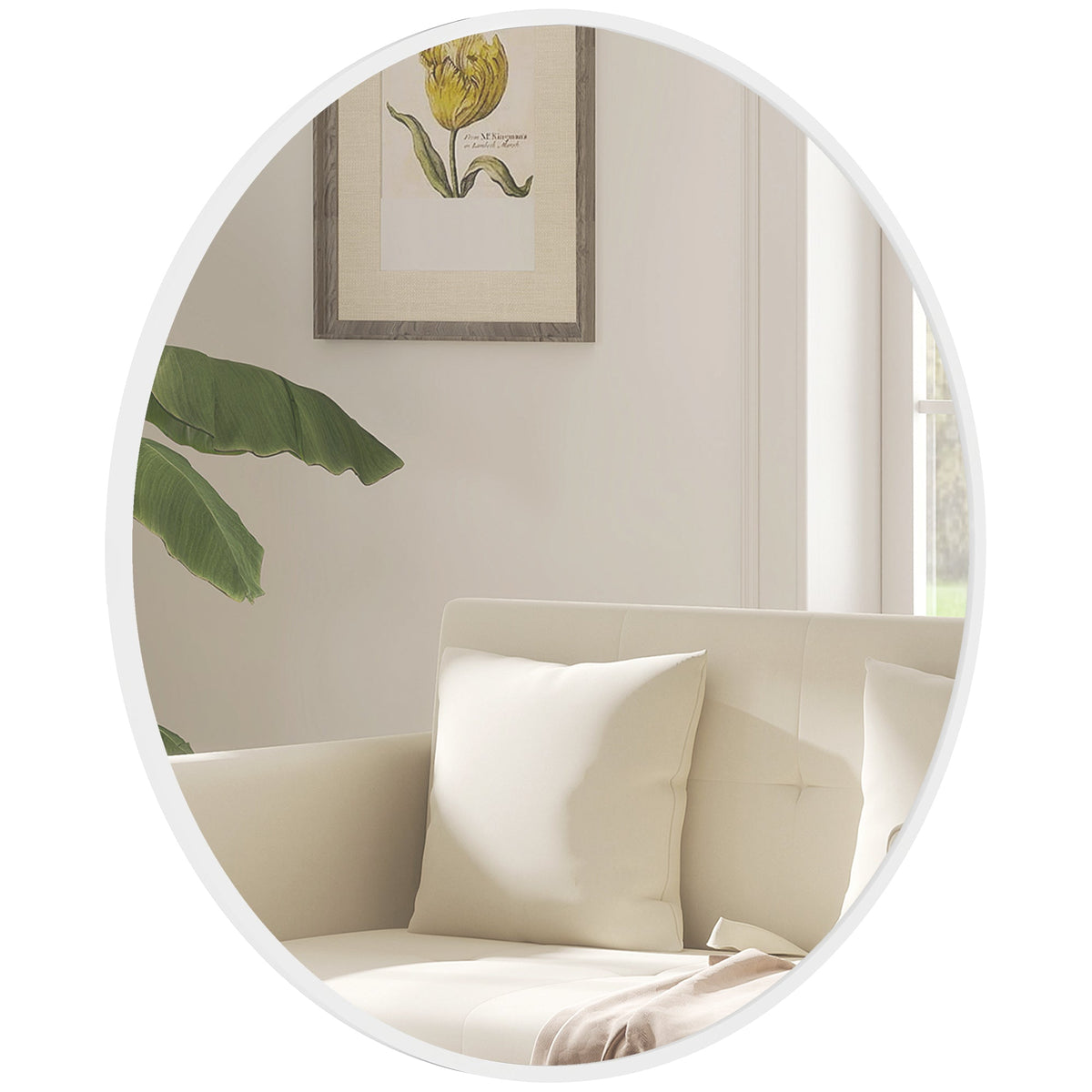 36" Round Mirror, Bathroom Wall Mirror with Metal Frame, Decorative Vanity Mirror for Living Room, Bedroom, Black