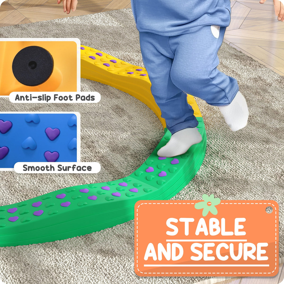 8PCs Kids Balance Beam Stepping Stones w/ Non-slip Foot Pads