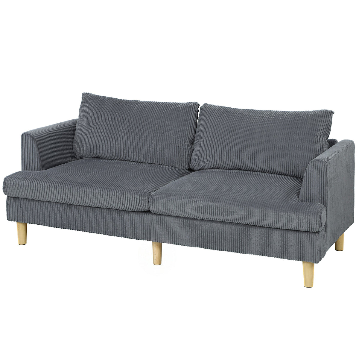 3 Seater Sofa, 74" Modern Corduroy Upholstered Couch with Thick Spring Cushions, Solid Wood Legs, Armrests, Beige